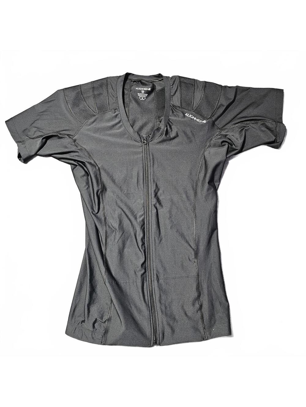 Alignmed Men's XXL Black Zip Posture Compression Shirt Short Sleeve Back Support